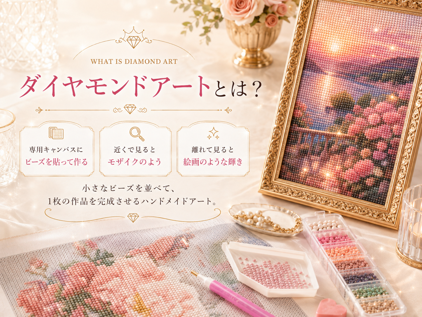 ダイヤモンドアートとは ビーズを貼って作るアート