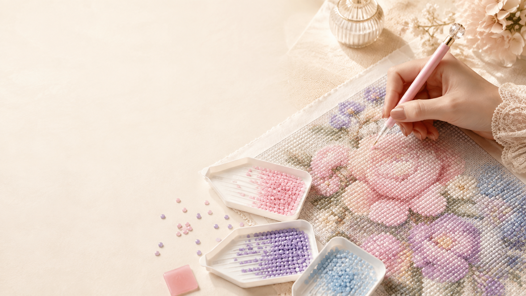 ダイヤモンドアート制作中のイメージ