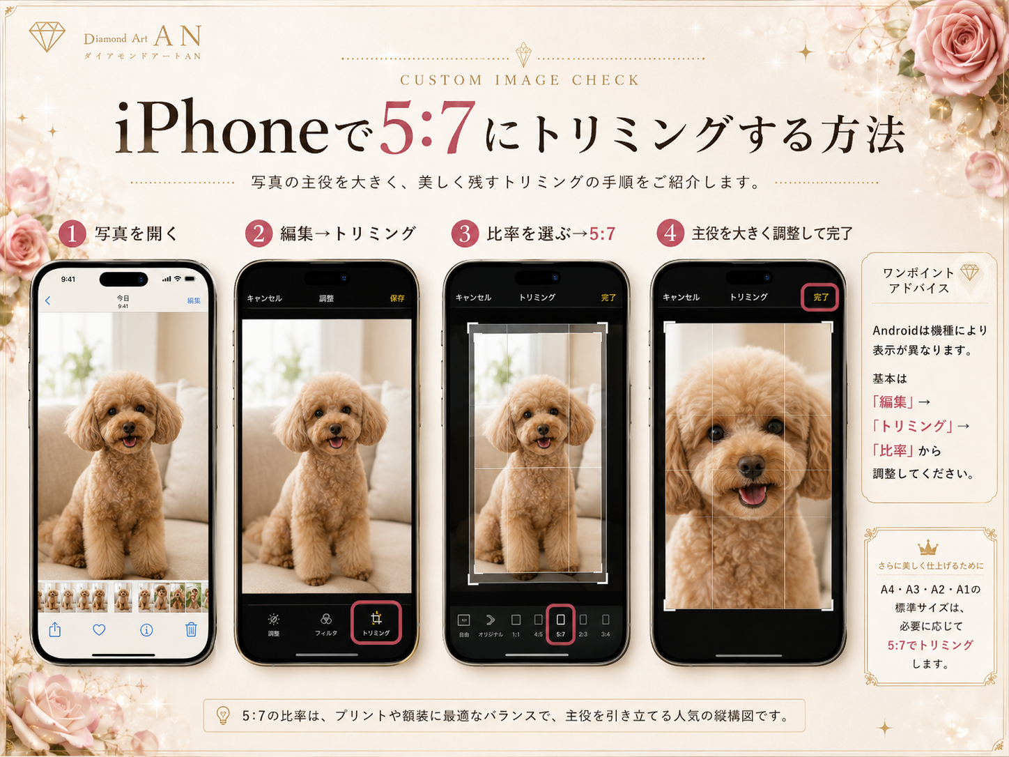 iPhoneの写真アプリで5対7にトリミングする方法