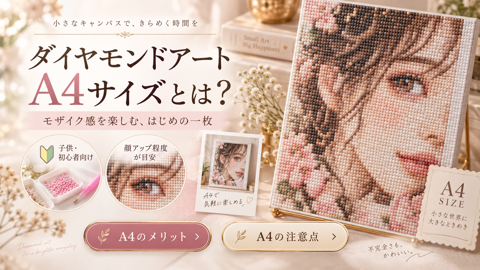 ダイヤモンドアートA4サイズとは？モザイク感を楽しむ初心者向けサイズ