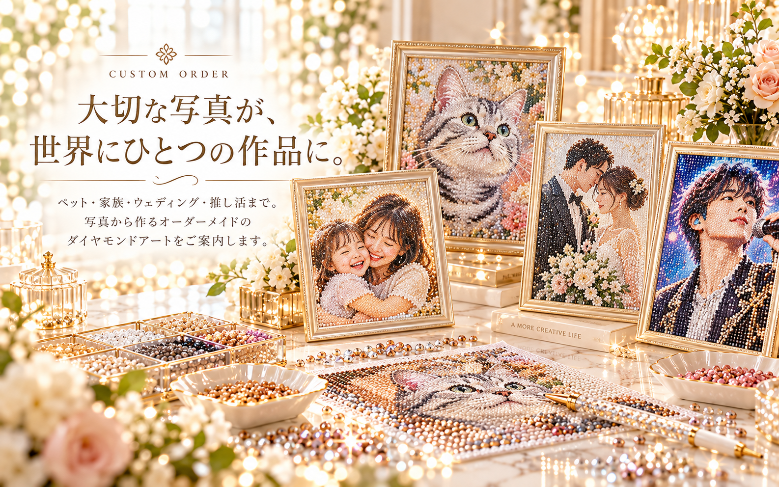 写真から作るダイヤモンドアートのオーダーメイド 推し活 ペット ウェディング 家族写真 子供 孫