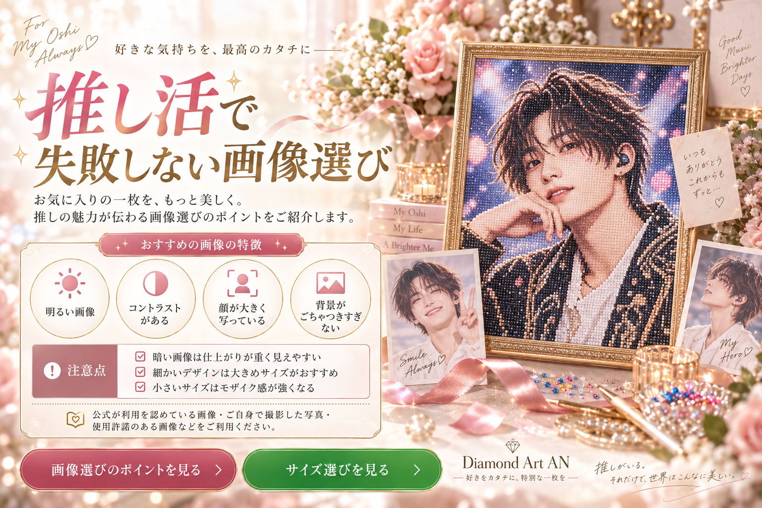 推し活オーダーメイドで失敗しない画像選び。明るさ、コントラスト、顔の大きさ、背景の選び方