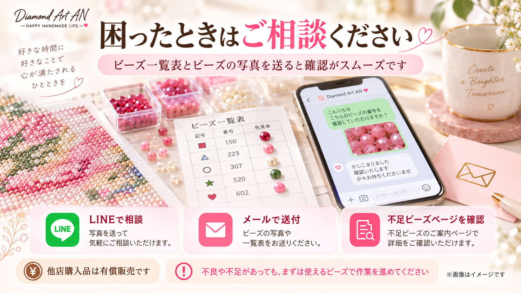 Diamond Art AN購入品と他店購入品のビーズ不良 不足時の対応案内