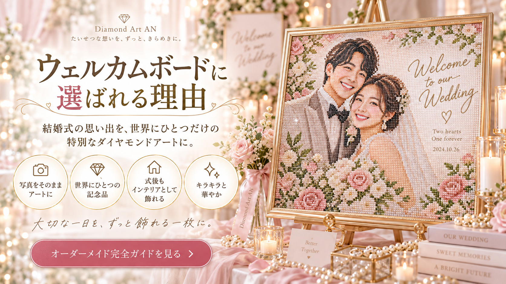 ダイヤモンドアートが結婚式のウェルカムボードに選ばれる理由