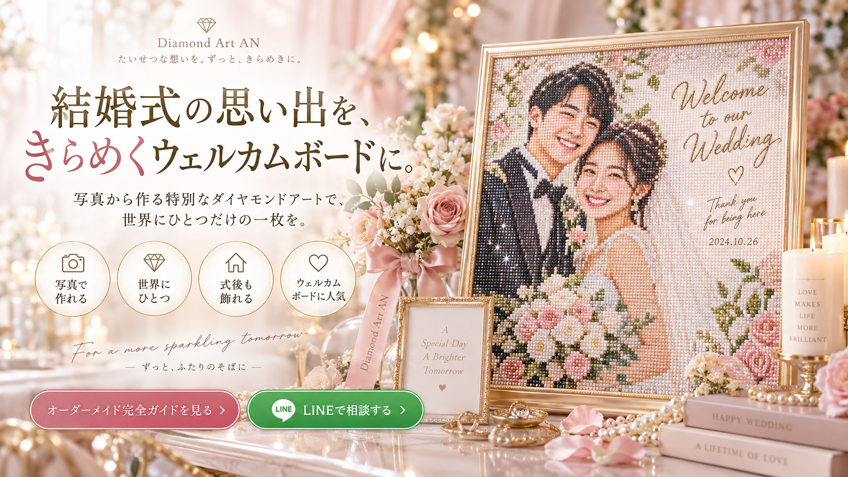 結婚式のウェルカムボードを写真から作るオーダーメイドダイヤモンドアート